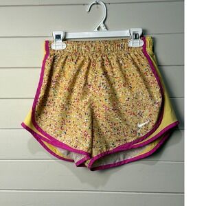 Nike‎ Dri Fit Womens Running Shorts Yellow Floral Print Trim Athletic Teen XS